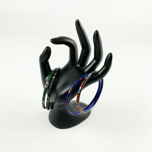 Lot of 4 Thin Chinese Floral Cloisonné Enamel Bangle Bracelets Stack Set - Picture 4 of 5